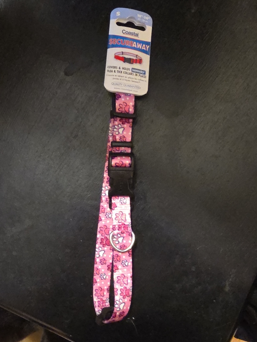 Secure-Away Coastal Pink Paw Print Dog Collar - Small